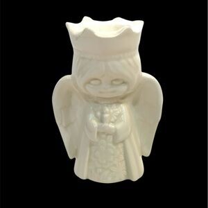 Vintage White Bisque Christmas Angel Votive Candle Holder Japan 6” *Chip